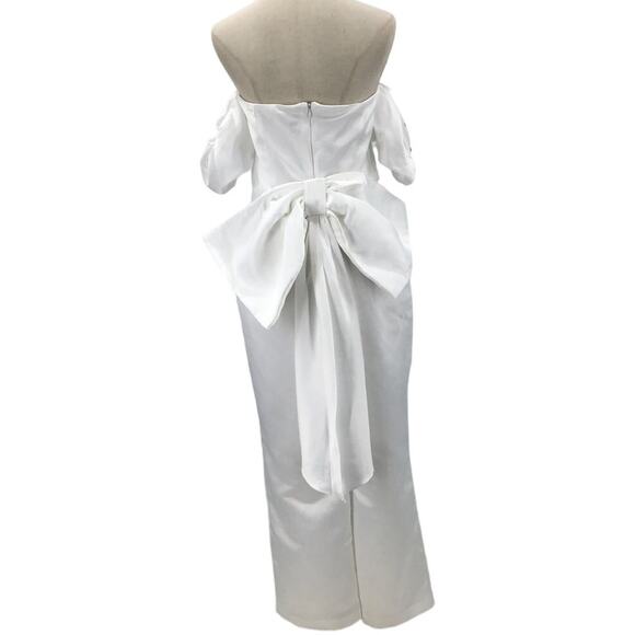 LULU'S L Chic Vow White Satin Off-the-Shoulder Bow Jumpsuit NEW B87 - Picture 4 of 12